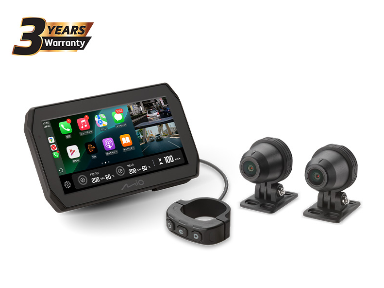 Mio MiVue™ MK50 จออัจฉริยะและกล้องติดมอเตอร์ไซค์หน้า/หลัง2K มีGPS+Carplay เตือนกล้องตำรวจ ประกัน3ปี